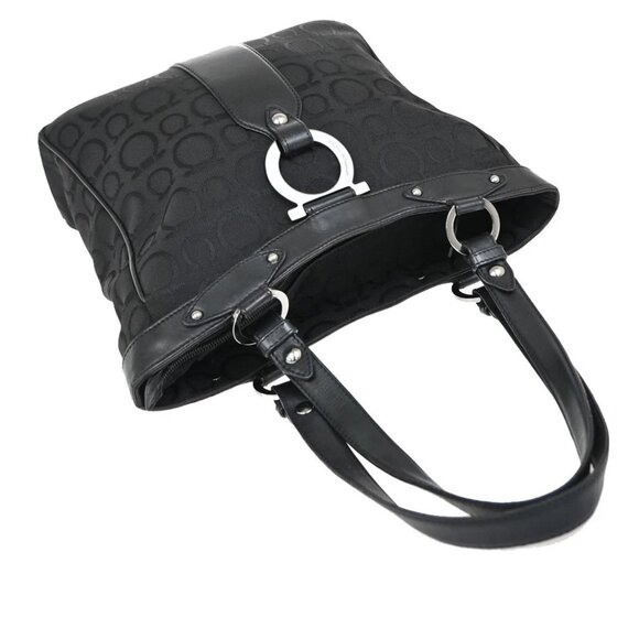 SALVATORE FERRAGAMO Gancini Tote Shoulder Bag Canavs Leather Black SHW 09KB197 - Picture 9 of 14
